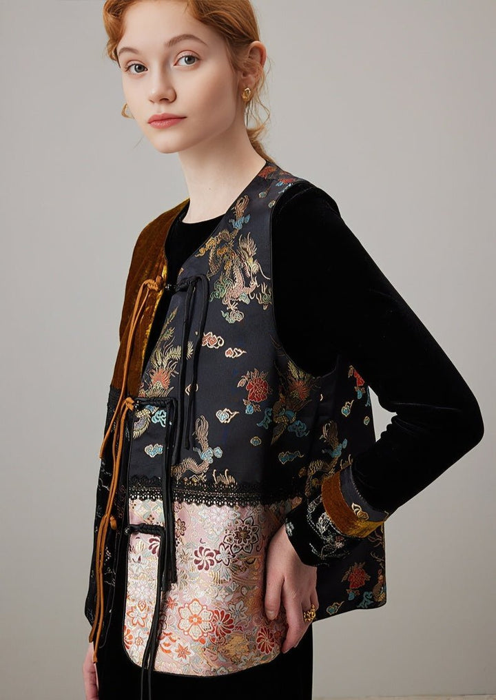 SPRING BLACK VELVET EMBROIDERY VEST - ANLEM