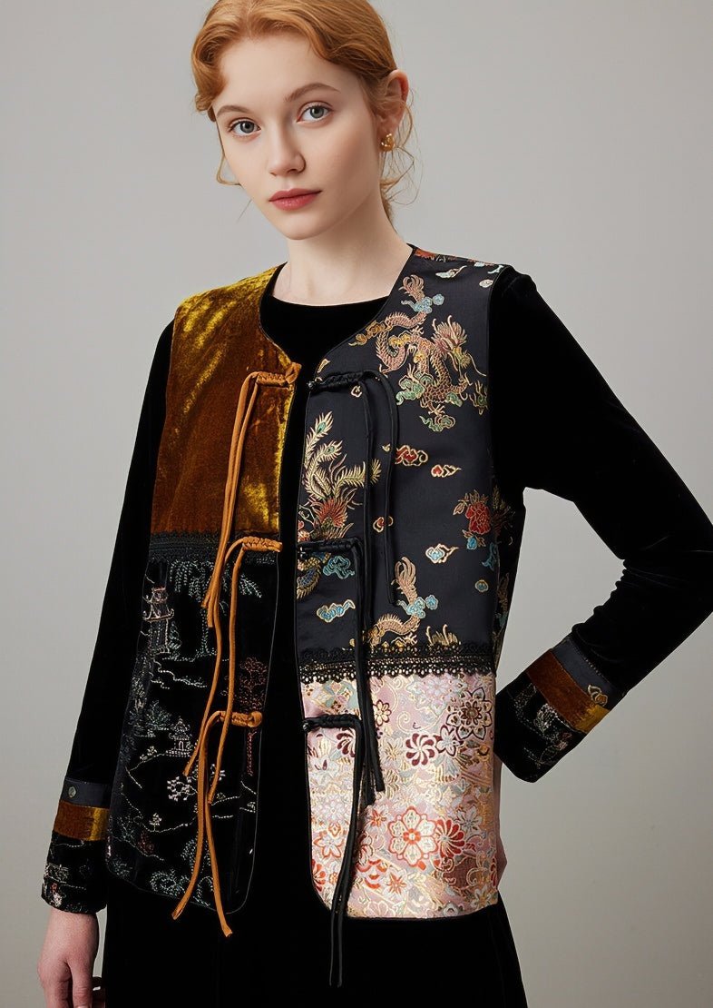 SPRING BLACK VELVET EMBROIDERY VEST - ANLEM