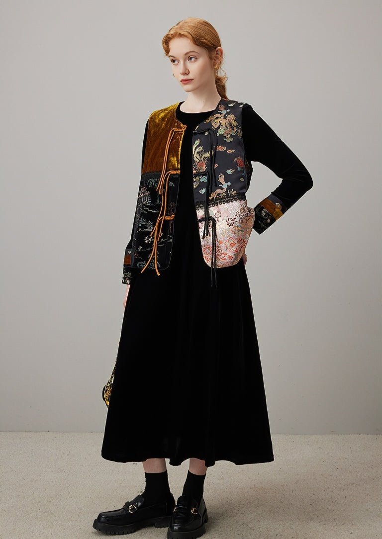 SPRING BLACK VELVET EMBROIDERY VEST - ANLEM