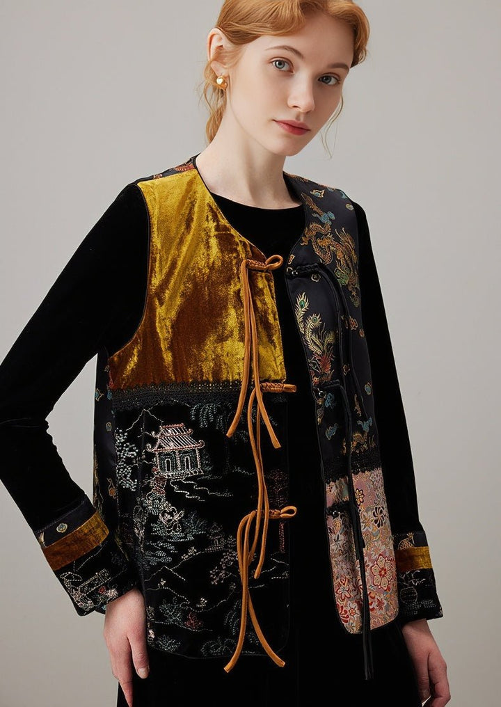 SPRING BLACK VELVET EMBROIDERY VEST - ANLEM