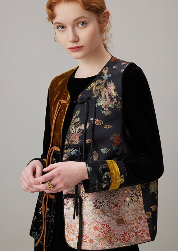 SPRING BLACK VELVET EMBROIDERY VEST - ANLEM