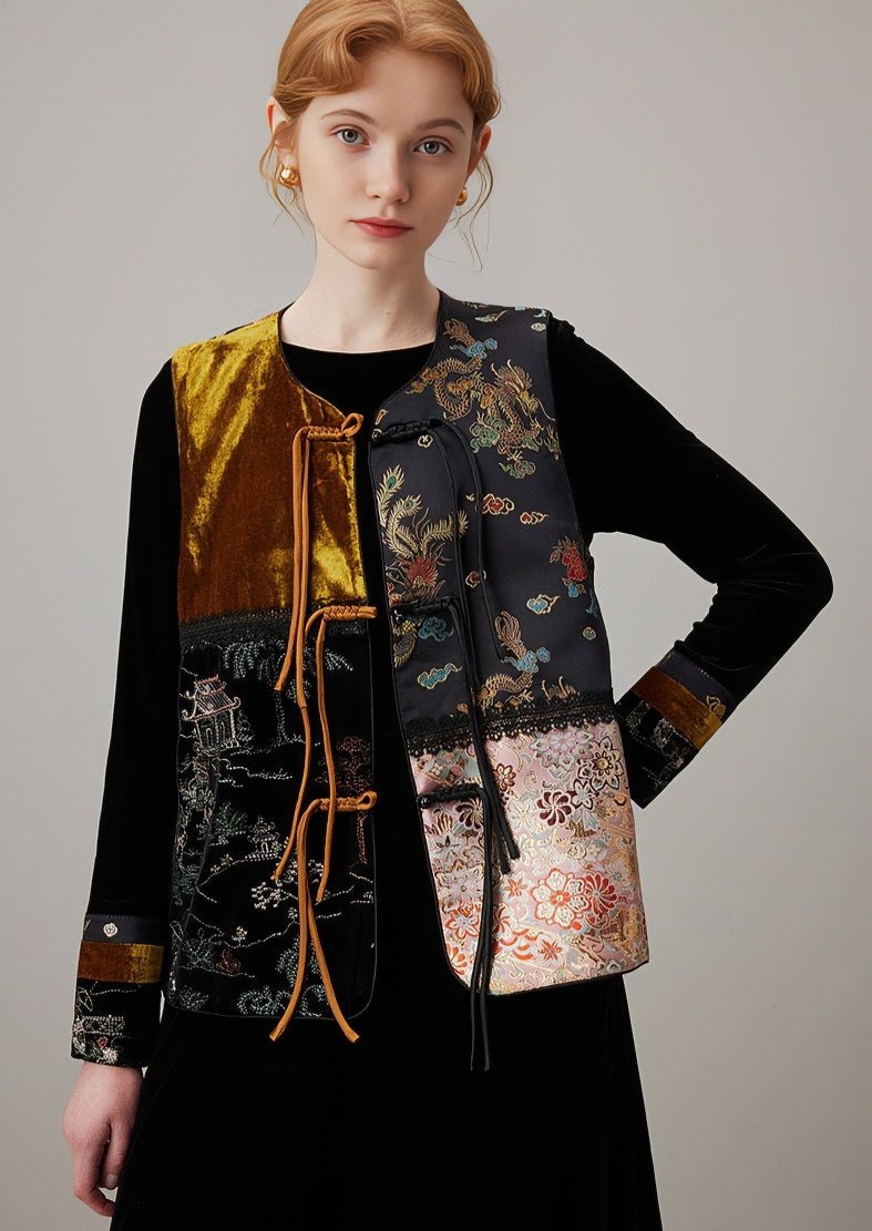 SPRING BLACK VELVET EMBROIDERY VEST - ANLEM