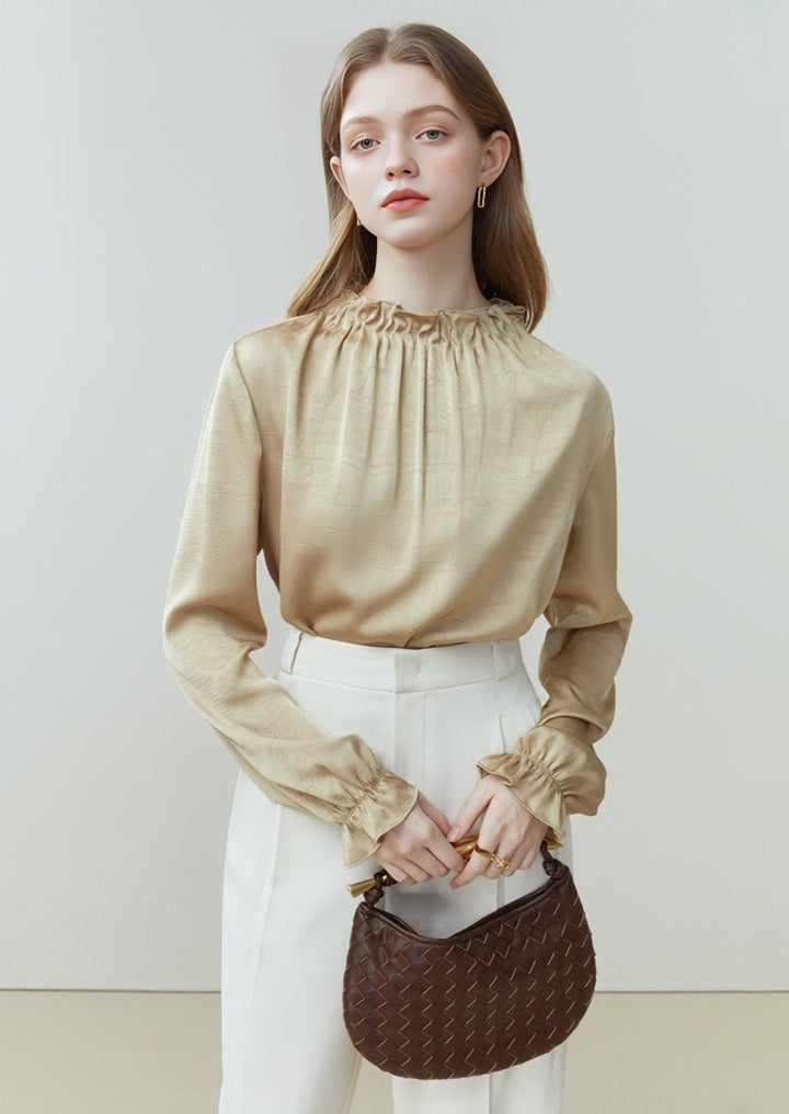 STAND COLLAR FRENCH LONG SLEEVE SHIRT - ANLEM