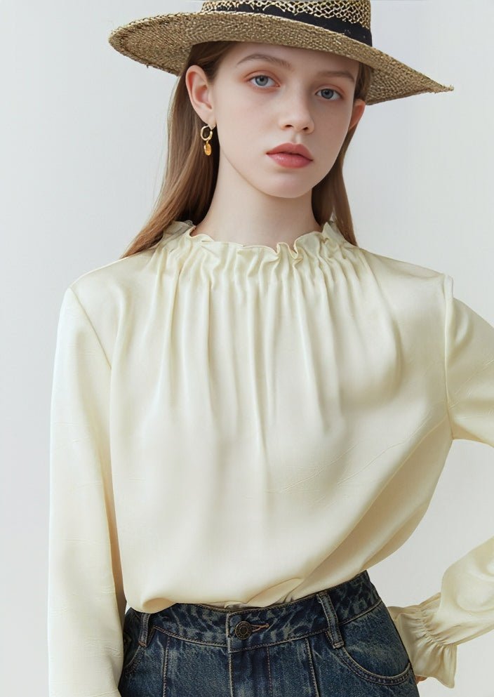 STAND COLLAR FRENCH LONG SLEEVE SHIRT - ANLEM