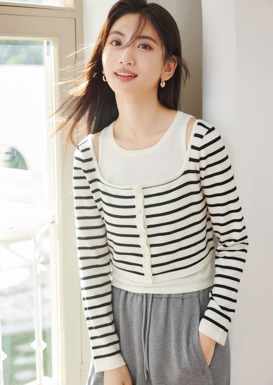 STRIPED KNIT TWO-PIECE SET - ANLEM