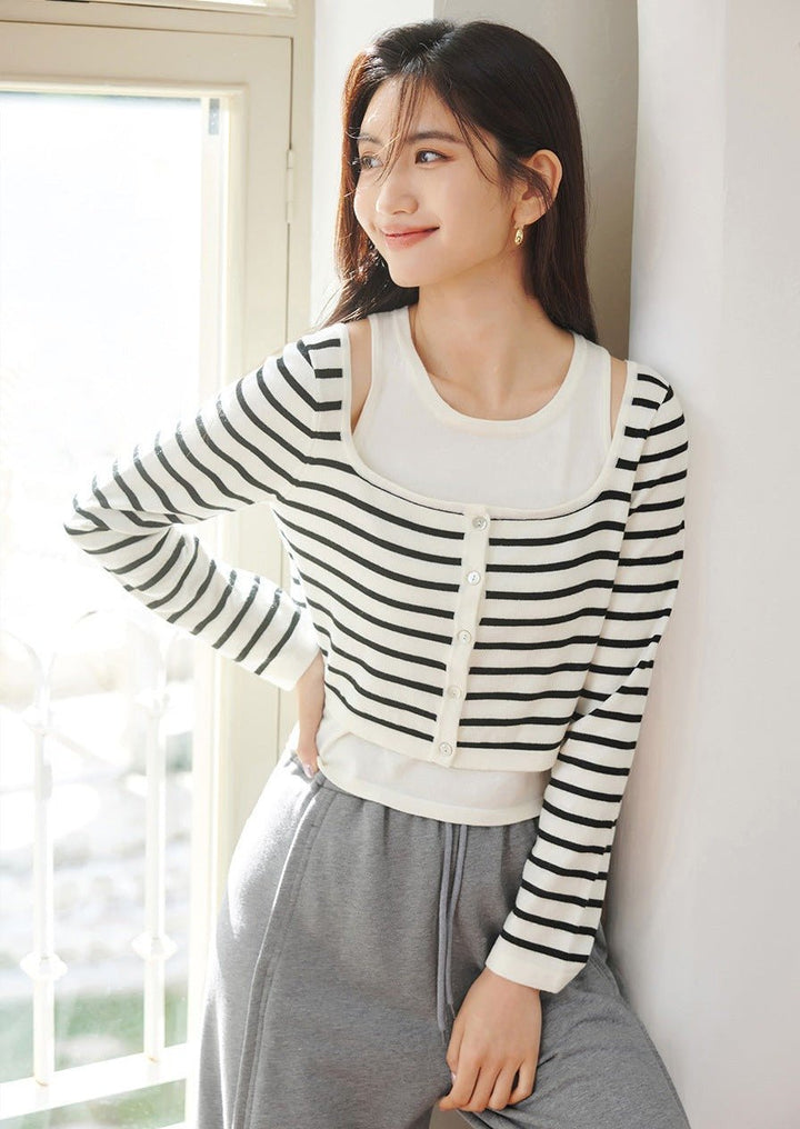 STRIPED KNIT TWO-PIECE SET - ANLEM