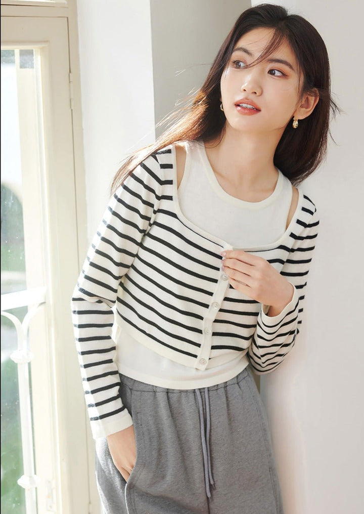 STRIPED KNIT TWO-PIECE SET - ANLEM