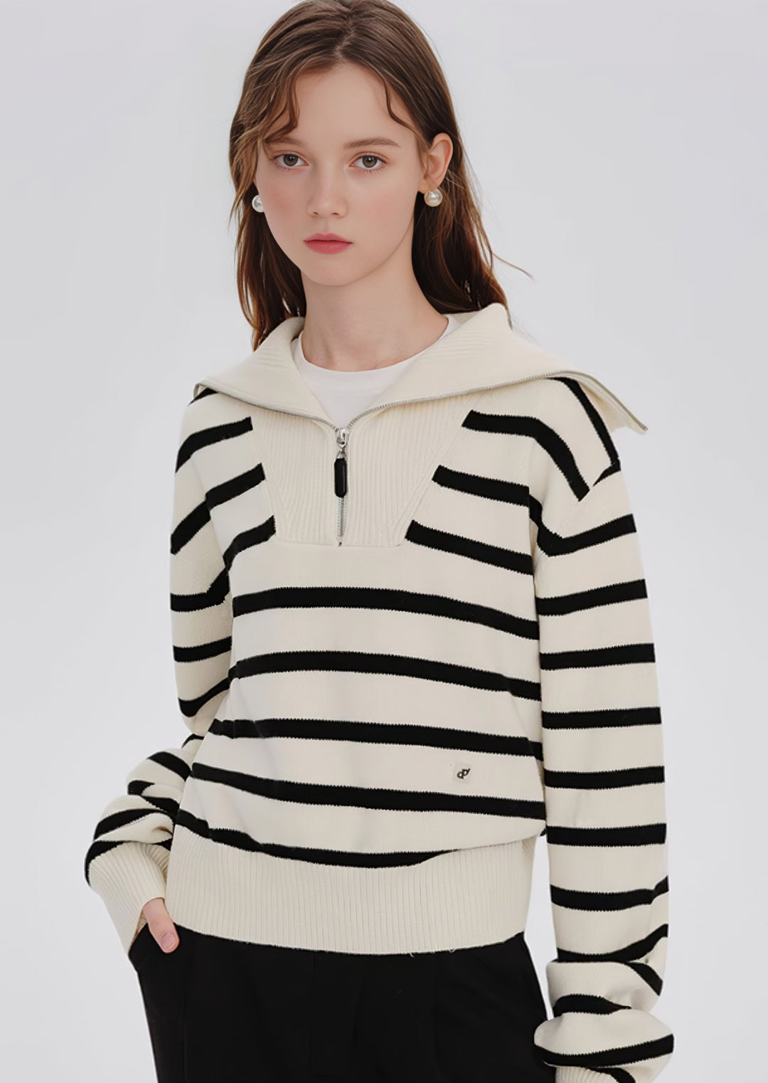 STRIPED PULL UP SWEATER - ANLEM