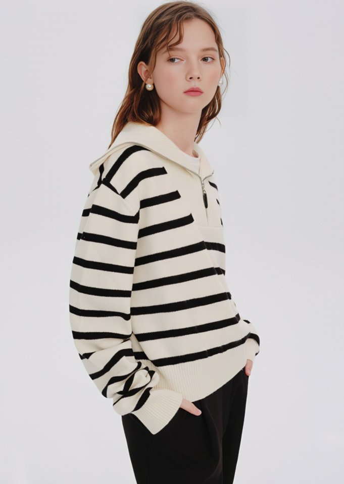 STRIPED PULL UP SWEATER - ANLEM