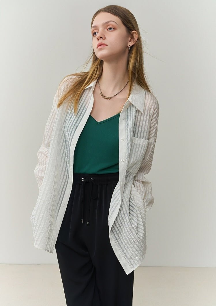 STRIPED TEXTURED LOOSE CASUAL SHIRT - ANLEM