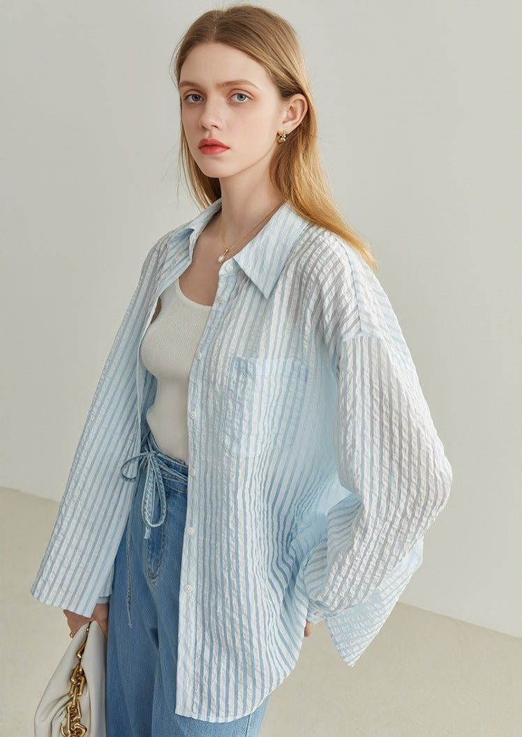 STRIPED TEXTURED LOOSE CASUAL SHIRT - ANLEM