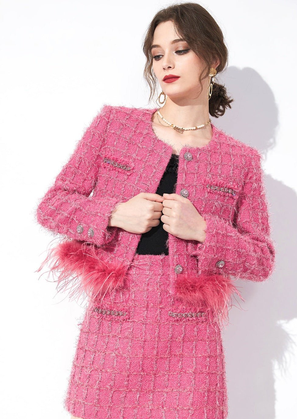 TWEED FUR HEM JACKET&SKIRT - ANLEM