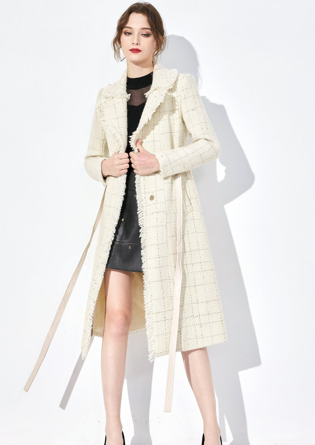 TWEED PLAID FRINGE COAT - ANLEM