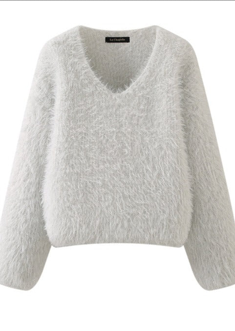 V-NECK SHINY PULLOVER SWEATER - ANLEM