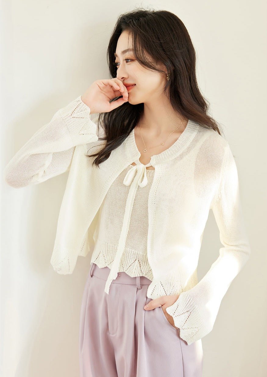 WHITE KNIT TWO PIECE CARDIGAN - ANLEM